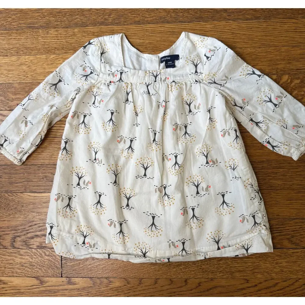 Gap Girls' Squirrel and Acorn Print Dress Size 12-18 Months